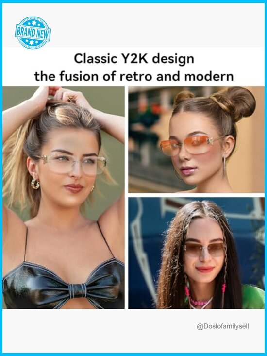 Retro Y2K Rectangle Rimless Sunglasses Women Fashion Square Butterfly Shades UV